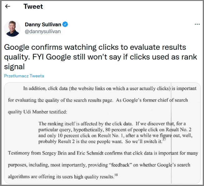 Google potwierdza CTR i kliknięcia jako czynnik rankingowy SEO