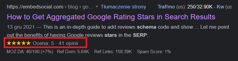 aggregated Google rating stars gwiazdki z oceną